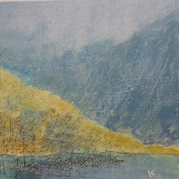 417 'Early evening, Loch Glendhu, Sutherland', Acrylic & Pastel, 2019, 30 x 30cm